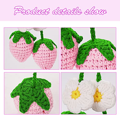 Djzndingjiejie Rear View Mirror Dangle Pendant Cute Crochet Strawberry Plant Hanger Decor Car Mirror Hanging Accessories Interior Aesthetic For Your Car Women Charms Ornament Decorations (2 Pcs Pink) #TOP4