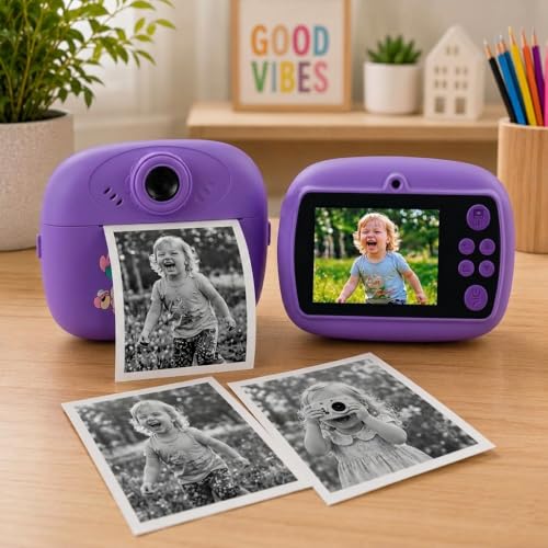 Image of Kids Instant Print Camera, 1080P HD Digital Video Camera with Built-in Thermal Printer, Fun Photo Camera for Boys & Girls (Purple)