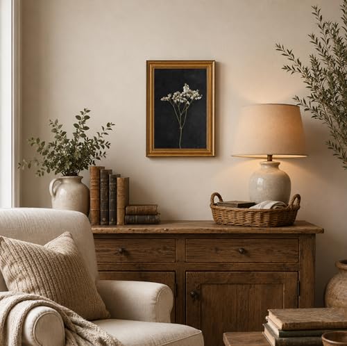 Image of NALEPS Dark Dried Floral Framed Wall Art, Moody Flower Wall Decor, 12x16 In