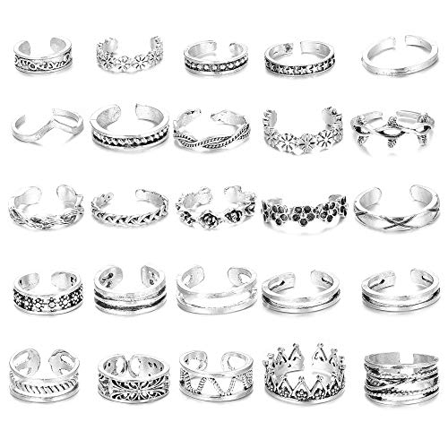 Hanpabum 25Pcs Open Toe Rings Set for Women Girls Vintage Retro Finger Ring Various Types Knuckle Ring Adjustable