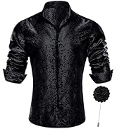 Barry.Wang Mens Silk Shirts Floral Paisley Button Down Dress Shirt for Men Mexico Western Cowboy ...