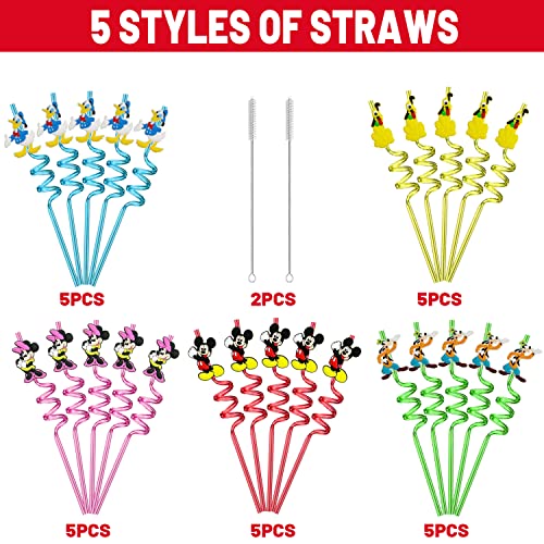 25pcs Mouse Straws Mouse Party Supplies Favors With 2pcs Cleaning Brush Plastic Reusable Straws Birthday Party Supplies Toys For Boys Girls Kids - Image 4