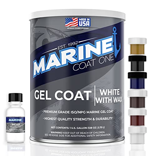 Marine Coat One Iso/Npg Marine Gel Coat White with Wax with MEKP Catalyst for Hardening, Plus 6 Color Tinting Pigments for Perfect Match (1 Gallon)
