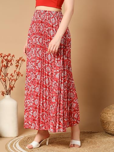 Image of ZWERLON | Floral Print Maxi Skirt with Pleats for Women | Comfortable Elastic Waist | Modern Floral Pleated