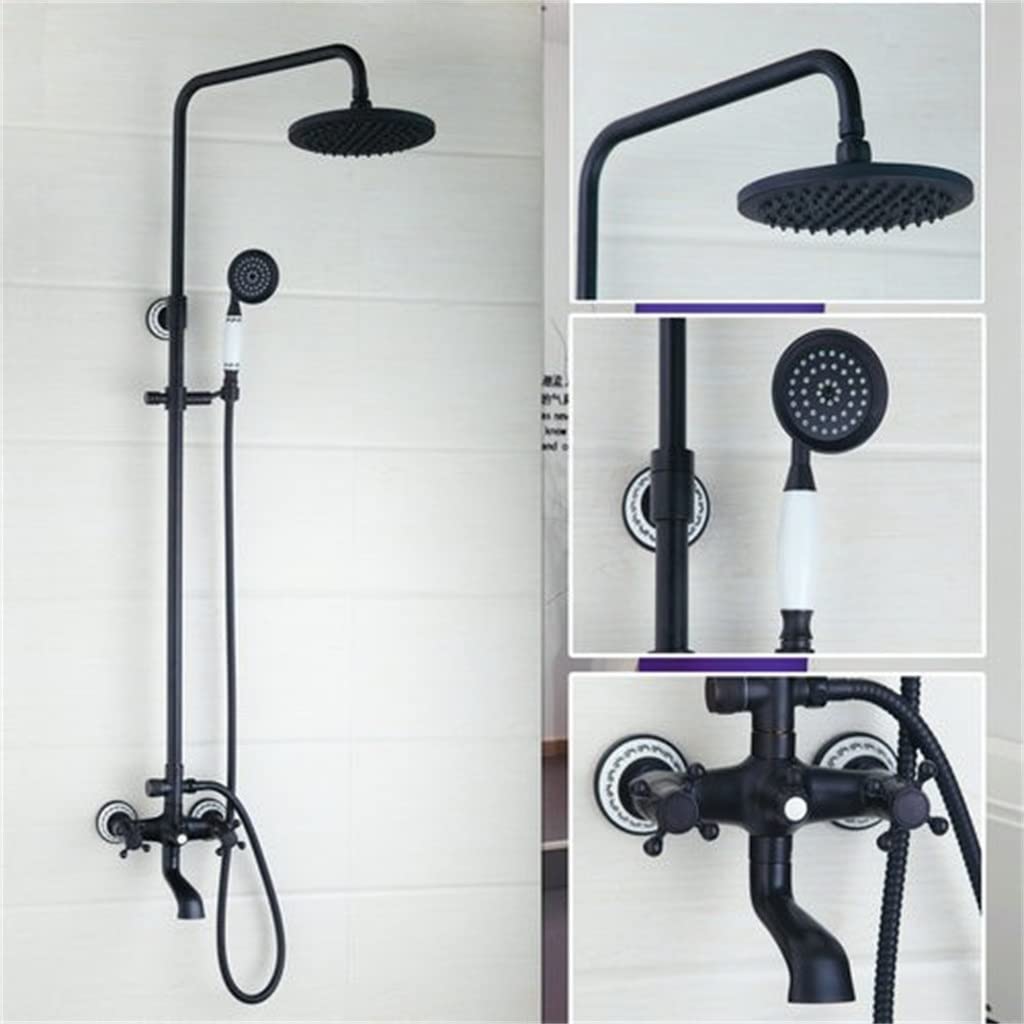 HADECOLL Oil Rubbed Bronze 8" Rainfall Shower Head Bathroom Wall Mount Heldhead Shower Faucet Set Bathtub Mixer Tap