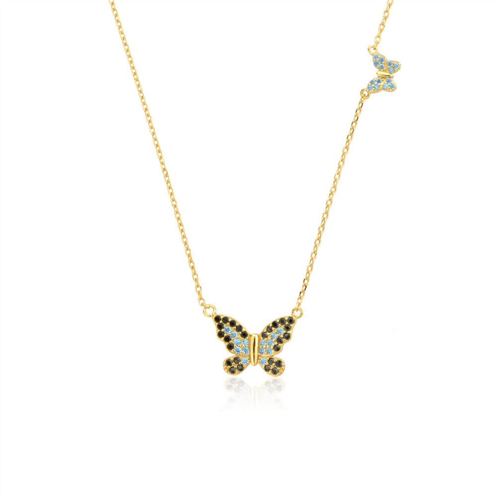 Collar con dijes Collar con Colgante Collar Mariposa Grande Colgante de Mariposa pequeña Collar de Cadena Larga Collar Elegante de Moda para Mujer Joyería de Moda