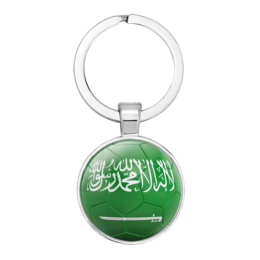 Art Attack Saudi Arabia Flag Soccer Keychain, Green Falcons Arabian National Football Team Accessories History Party Favor Fan Car Key Chain Ring