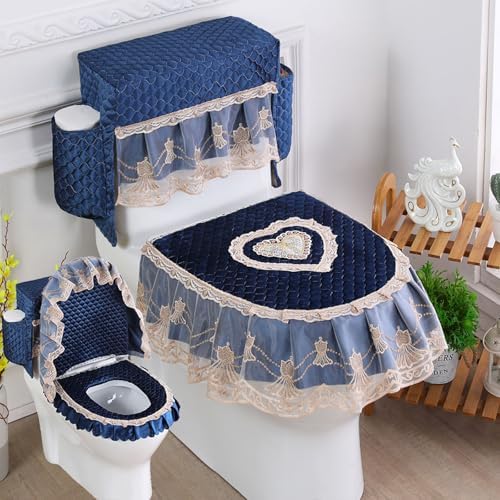 Elegant Purple Velvet Lace Toilet Mat Set - 3-Piece Bathroom Accessories with Toilet Seat Cover, Tank Lid Cover & Mat - Luxurious Home Decor for Stylish Bathrooms