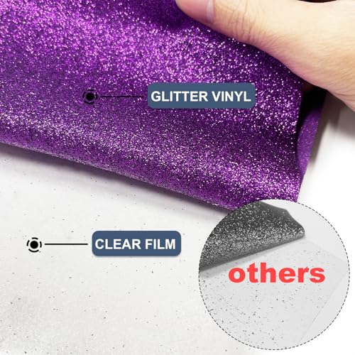 Image of Purple Glitter Heat Transfer Vinyl 12 inch x 8 ft HTV for Shirts, Glitter HTV for All Cutter Machine - Easy to Cut & Weed for Heat Vinyl Design (Purple)