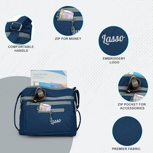 Image of Lasso Sling Bag For Women with Adjustable Strap Stylish Ladies Crossbody Polyester Sling Bag for Office, Causal, Travel & College | 5L Capacity & 5 Multiple Pockets (4 Zip & 1 Open Pocket)