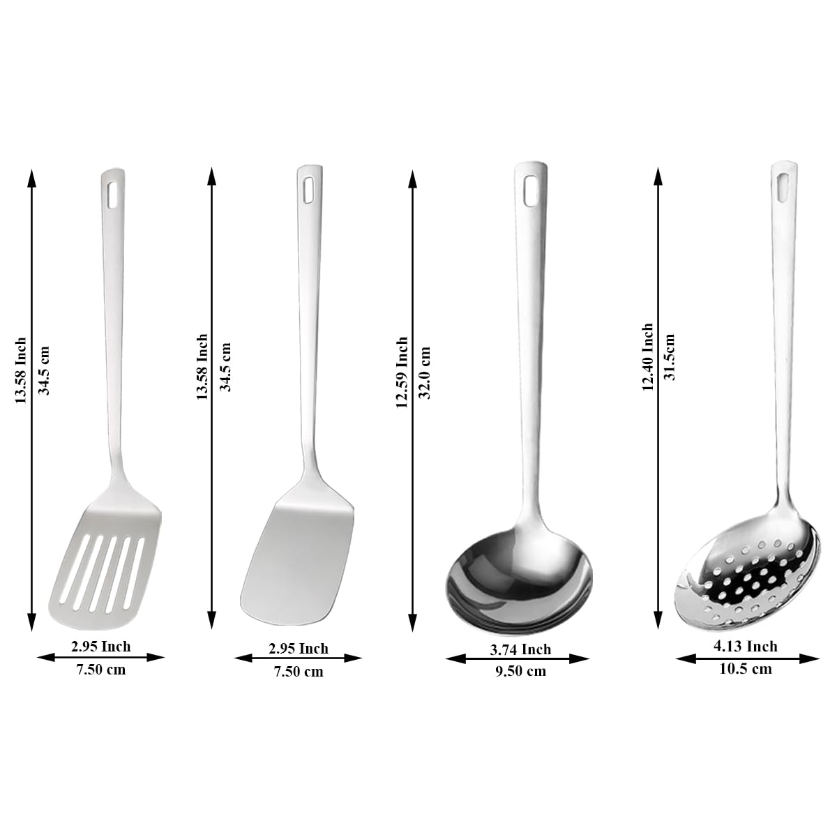 ReaNea Stainless Steel Kitchen Utensils Set, 4 Pieces - Turner, Skimmer, Ladle, Kitchen Gadgets