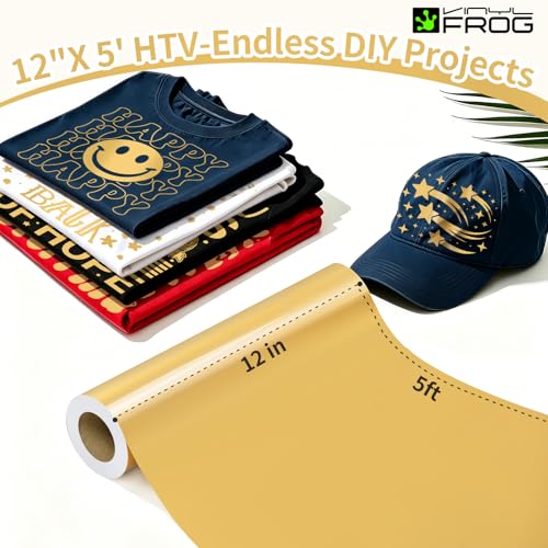 Image of VINYL FROG Gold Heat Transfer Vinyl Roll HTV for Cameo for DIY Garments,T-Shirts