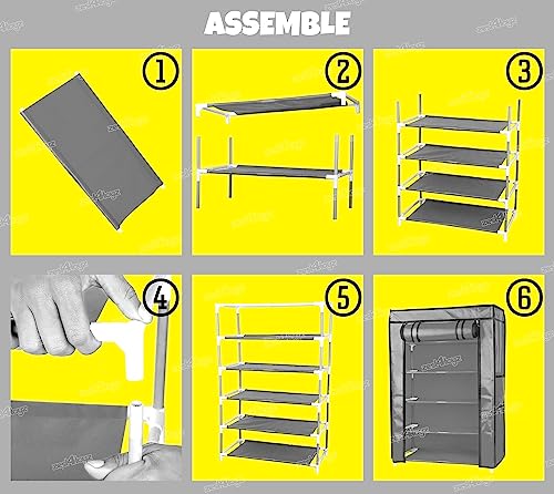 Image of Zest 4 Toyz Multipurpose 5 Shelves Shoe Rack Cabinet with Zip Door Cover Side Pockets Collapsible Shoes Shelf /Shoerack Multiuse Storage Organizer for Footwear Toys Clothes(Non Woven Fabric) Grey