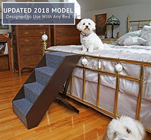 Arf Pets Wood Dog Stairs, 4 Levels Height Adjustment Wide Pet Steps for Dogs and Cats, Foldable