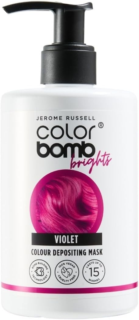 Jerome Russell Colour Bomb Brights โ Violet Red Colour Depositing Hair Mask โ Nourishing, Semi-Permanent Colour & Shine Treatment โ Vegan, Cruelty-Free, 300 ml