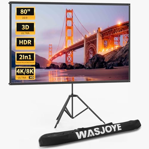 Using Projector Without Screen - Projector Screen vs Wall WASJOYE 80' Proiector Screen with Stand - 16:9 4K HD Portable Proiector Screen, 1.2 Gain Outdoor...