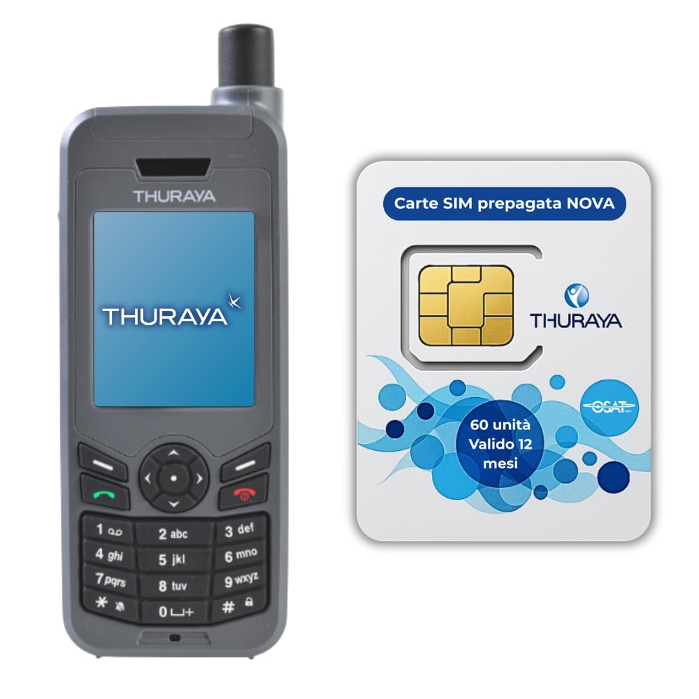 OSAT Telefono satellitare Thuraya XT-LITE + SIM Prepaid NOVA con 60 unità | Validità di 365 giorni | Copertura vocale e SMS per comunicazioni remote e di emergenza