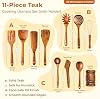 Set de 11 utensilios de madera de teca con soporte, utensilios de cocina naturales no tóxicos, espátula resistente al calor, volteador para wok, servidor de espagueti, cucharón para sopa, batidor y pinzas 6
