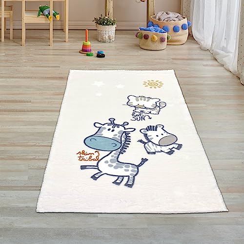 Teppich-Traum Tapis de Chambre d'enfant Doux crème Girafe-zèbre 80x150 cm