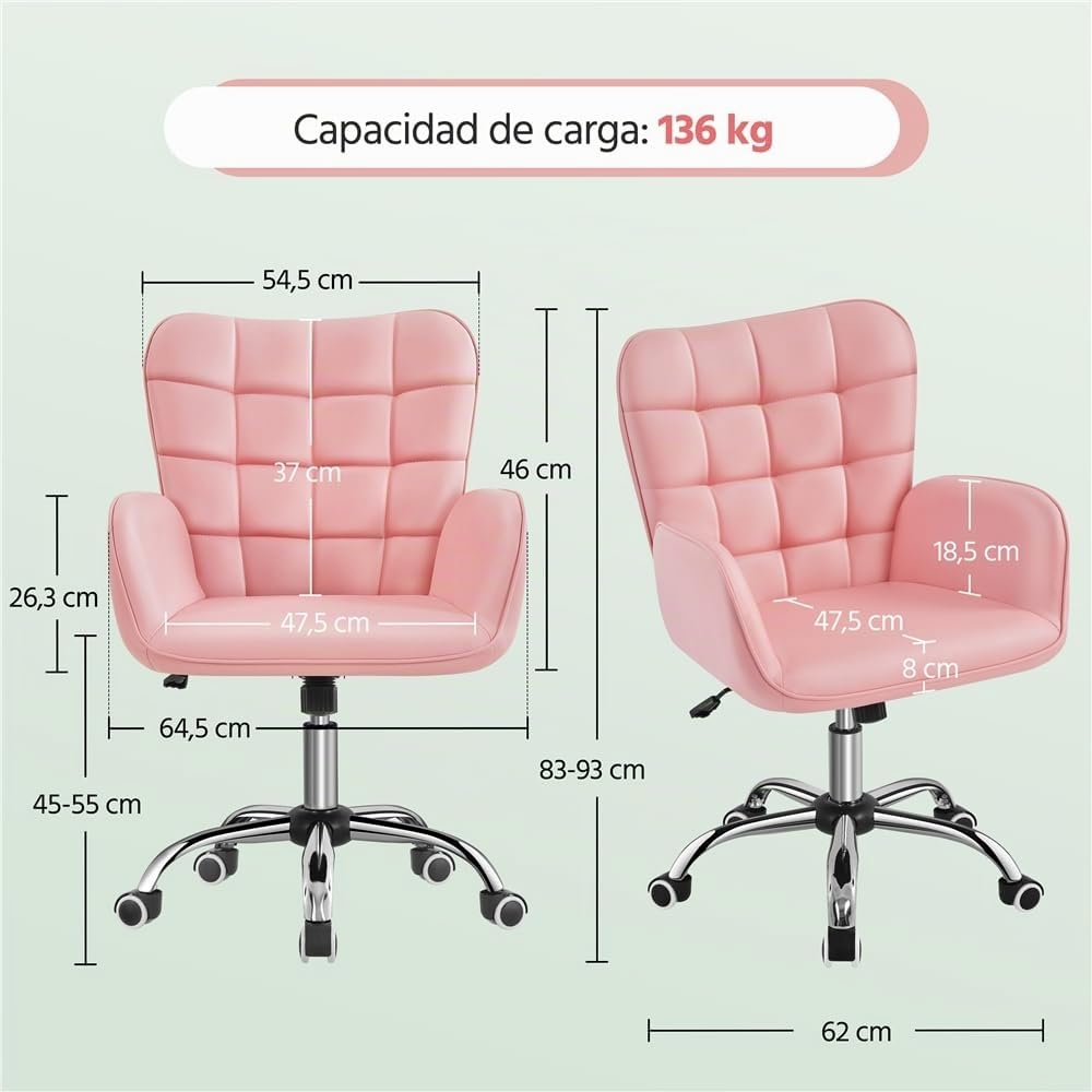 Yaheetech Silla de Oficina Ergonómica Reclinable con Ruedas Rosa