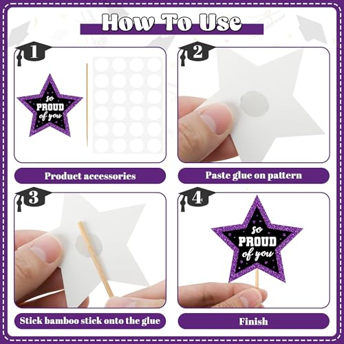 Image of 48 PCS Graduation Cupcake Toppers, 6 Styles Congrats Grad Cake Topper 2026, Graduation Decorations, Glittery Black and Purple Cap and Diploma Cake Picks for Grad Party Decor Supplies