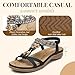 Littleplum Womens Sandals Arch Support Bohemian T-Strap Flower Rhinestone Sandals Women's Non Slip Summer Beach Flat Sandals Black Size 8.5