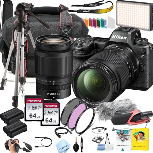 Nikon Z6 III Mirrorless Digital Camera, Z DX 24-200mm f/4-6.3 Lens | 24.5 MP | 4K UHD + 128GB Memory + Video Mic + LED Light + Filters, Case, Tripod & More (Deluxe Value Bundle) (Renewed)
