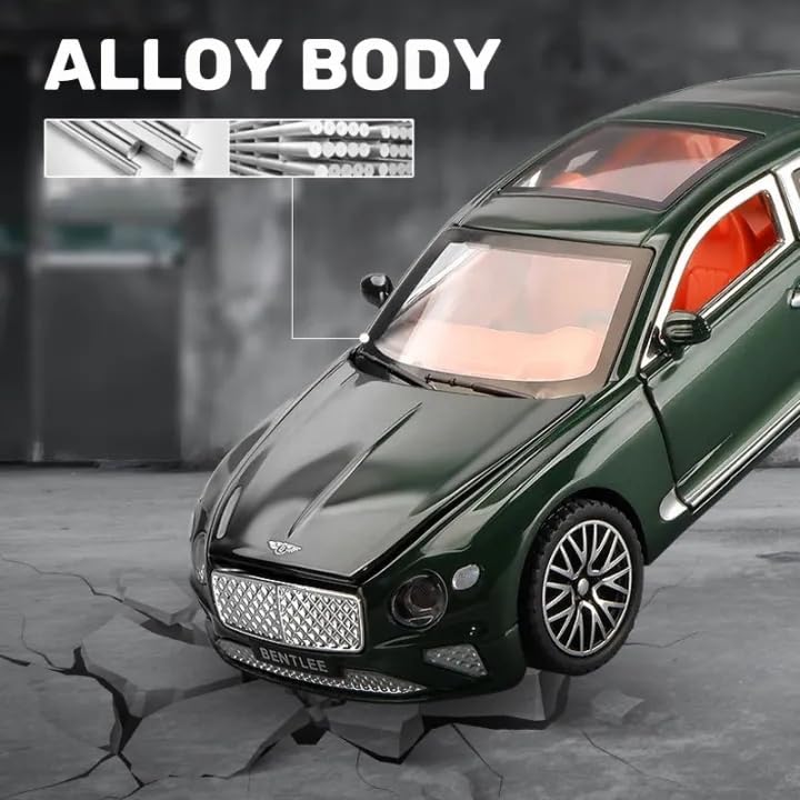 Image of Alokik Enterprise 1:32 Bentley Continental GT Diecast Metal Pull Back Car with 6 Openable Doors with Sound and Light Toy Decoration car Best Gift Toys for Kids 【Green】