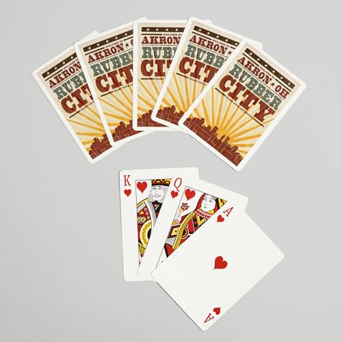 Lantern Press Akron Ohio Skyline y Sunburst Baraja Poker miniatura 7