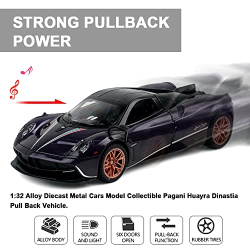 Image of Metal Pull Back Diecast Car 1:32 Pagani Pull Back Car Model With Sound Light Boys Gifts Toys For Kids [Pack Of 1] , Multicolor