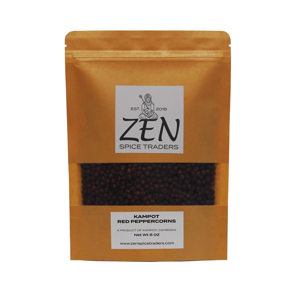 Organic Kampot Red Peppercorns | Zen Spice Traders | 8 Ounce Pack of 1
