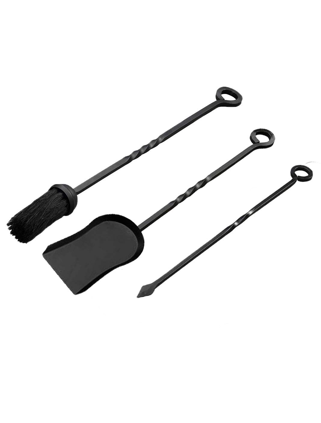 Muddy Hands Black Set Of 3 - Fireplace Tools Poker Shovel Brush Cast Iron Fireside Companion Set