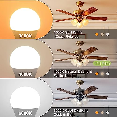 A15 LED Ceiling Fan Light Bulbs, 4000K Natural Daylight, 60W Equivalent, 600lm, 6 Pack