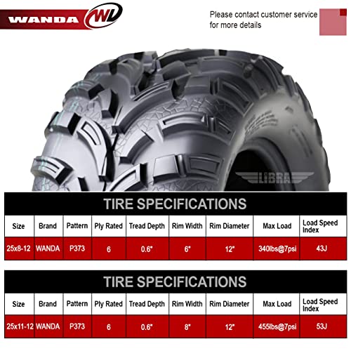 Image of WANDA Set of 6 ATV UTV tires (2) 25x8-12 Front & (4) 25x11-12 Rear 6PR
