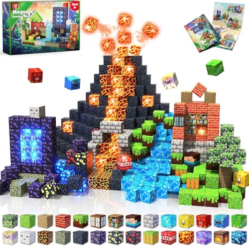 Magneverse Magnetische Bausteine - 150 Teile Magnetic Blocks - Wald und Dinosaurier - Montessori magnetisches Spielzeug für Kinder ab 3 4 5 6 7 8 9 Jahren kreative Geschenke für Jungen und Mädchen