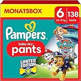 Pampers Windeln Paw Patrol Pants Größe 6 (14-19kg) Baby-Dry, Extra Large mit Stop- und Schutz Täschchen, MONATSBOX, 138 Höschenwindeln