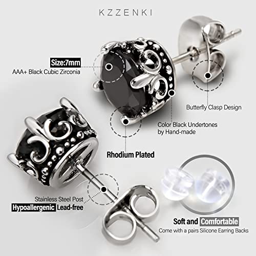 Retro Dark Shadow Stud Earrings, Hypoallergenic Stainless Steel Cubic Zirconia Earrings2