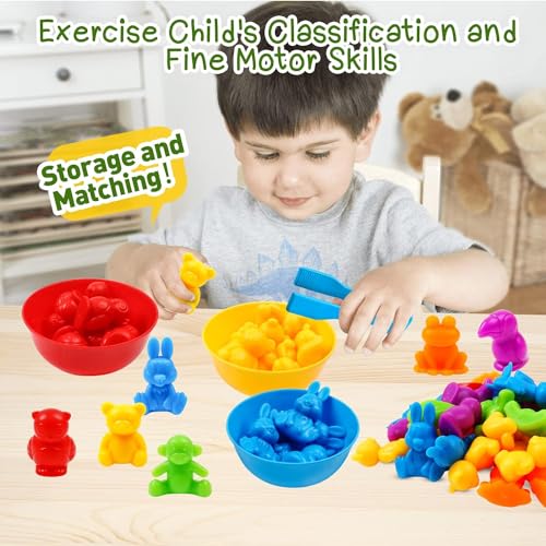Image of Counting Zoo Game Color Sorting Toys with Bowls Montessori STEM Sensory Training Early Educational Preschool Learning Toy Gift for Toddlers Kids Ages 3 4 5 6 (Zoo)