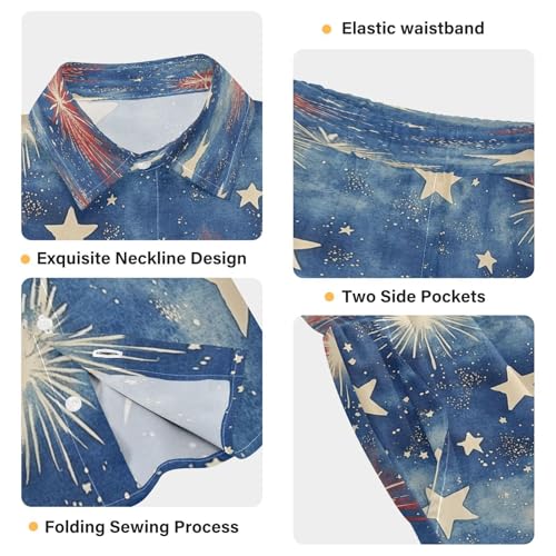 Boccsty Red Blue Stars Fireworks Boy Summer Shorts Sets Hawaiian Toddler Boys T-Shirt & Pants 2 Pcs 3T3