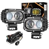 Auxbeam 4 Inch LED Square Pod Light, 60W White Spot Beam Driving Fog Light with DT Wiring Harness for Jeep Wrangler Truck Pickup SUV ATV UTV
