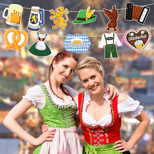 JUNEBRUSHS Oktoberfest Deko Set - 33 Stück Banner, Girlande, Flagge, Deckenhänger für Bayrisch Party