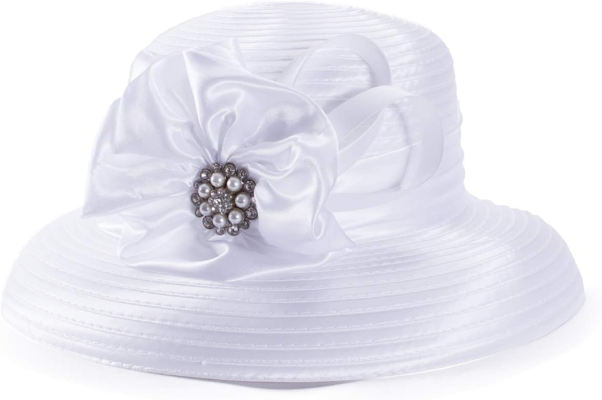 LawlietWomen Satin Ribbon Dressy Church Couture Bridal Wedding Occasion Sun Hats A585