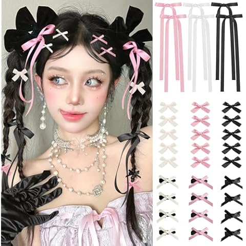 Mini Hair Bows for Women Girls Cute Hair Clips Small Alligator Long Tail Hair Ribbon Accessories -3 Styles -36P - Black White Pink Cover