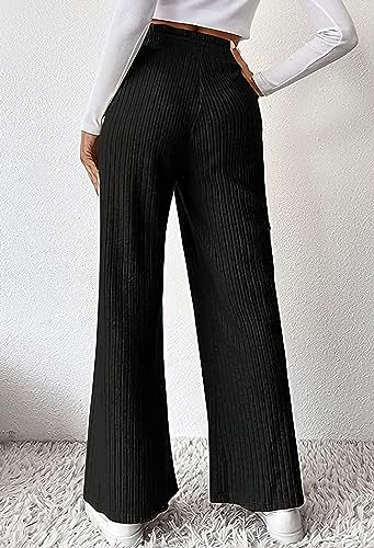 chouyatou Women's Ribbed Knit Wide Leg Pants High Wasit Flowy Palazzo Sweater Pants Lounge Trousers2