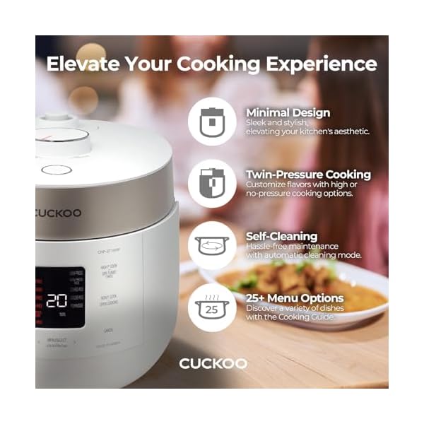   CUCKOO-CRP-ST1009FW-10-Cup-Uncooked-20-Cup-Cooked-Twin-Pressure-Rice-Cooker-Warmer-with-Nonstick-Inner-Pot-16-Menu-Options-3-Voice-Guide-Auto-Clean-White