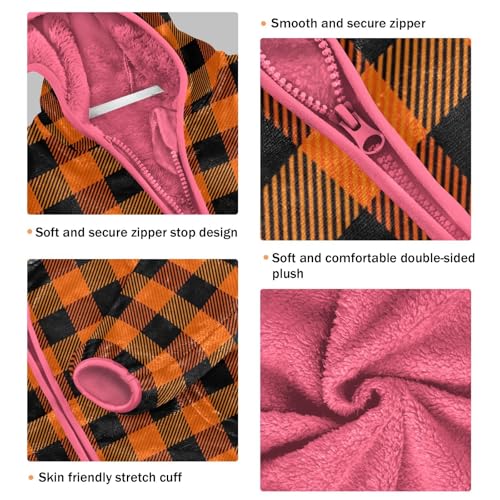 GuoChe Orange Black Plaid Toddler Sherpa Jacket3