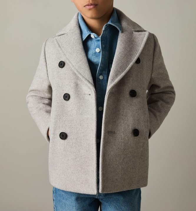 ORBITRAY 2-14 Years Wool Blended Twill Double Breasted Overcoat Thighs Length for Boys Fall Coat Winter Outfit Dinner3