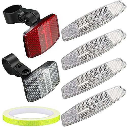Lot de 7 réflecteurs de vélo avant et arrière pour vélo - Réflecteurs de rayons - Réflecteur avant avec bandes réfléchissantes jaunes de 8 m - Accessoires pour VTT, VTT, moto (blanc, rouge) Cover