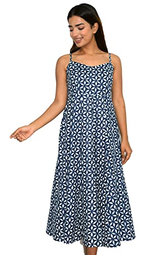 Image of JAIPUR HAND BLOCK Cotton Sleeveless Long Flared A Line Dress|Gown (S00063)