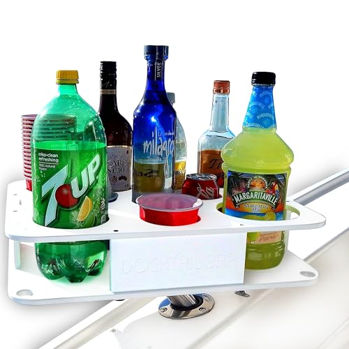 Docktail Bar Boat Caddy Organizer - Includes Rod Holder Mount | Portable Boat Table and Boat Bar, Marine Tables for Boats with Cup Holders, Boat Storage Accessories